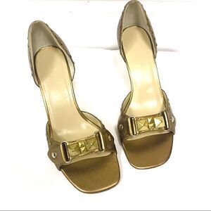 Terry Lewis bronze open toe heels.  Size 8W